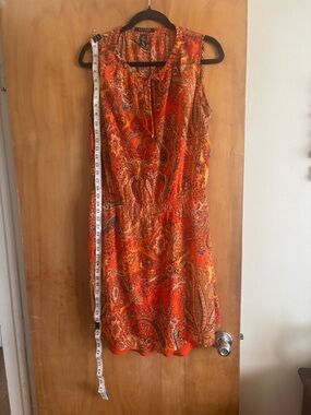 Lauren Ralph Lauren Sleeveless Orange Paisley Tie-Neck Dress (10)